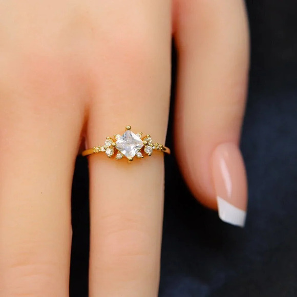 Noble Square Flower Gold Plated Princess Ring for Women, GALCM074-6 - Picture 4 of 8